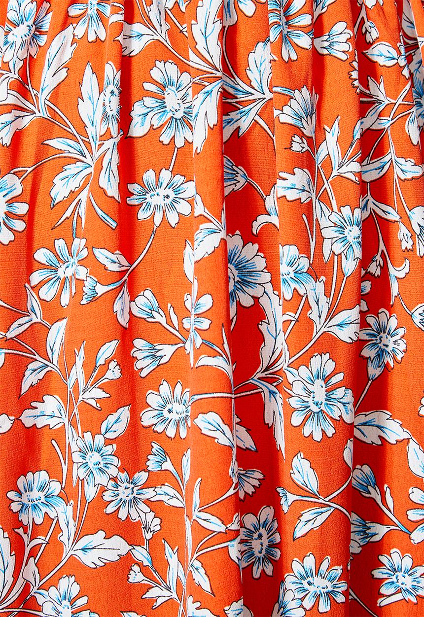 Superbalist - V-neck dress with shirred waist & open back - tangerine floral