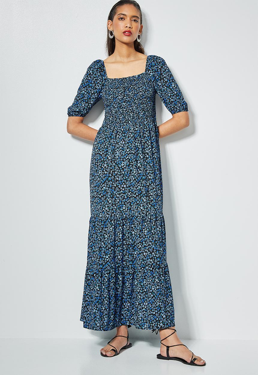 Superbalist - Squareneck puff sleeve maxi - black & blue
