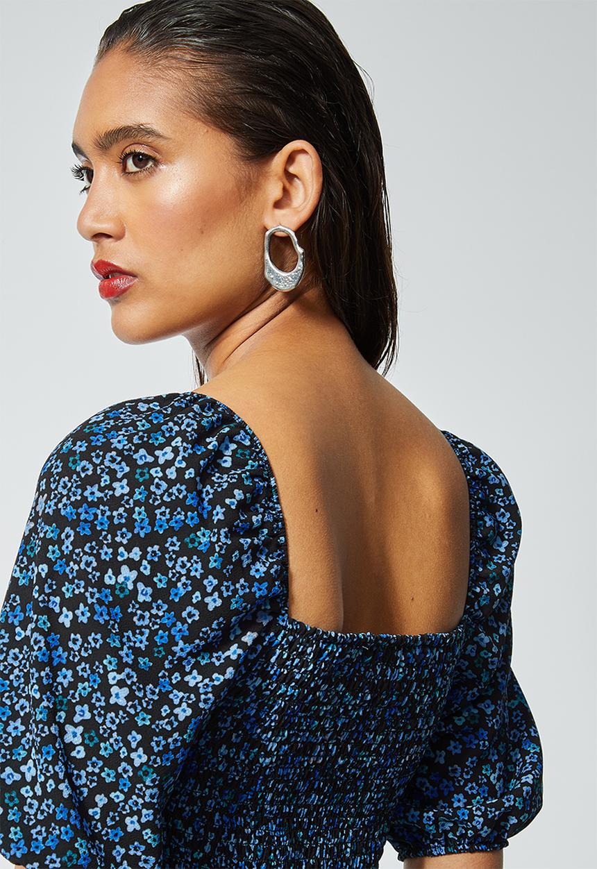 Superbalist - Squareneck puff sleeve maxi - black & blue