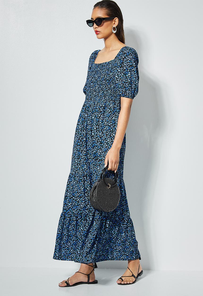 Superbalist - Squareneck puff sleeve maxi - black & blue