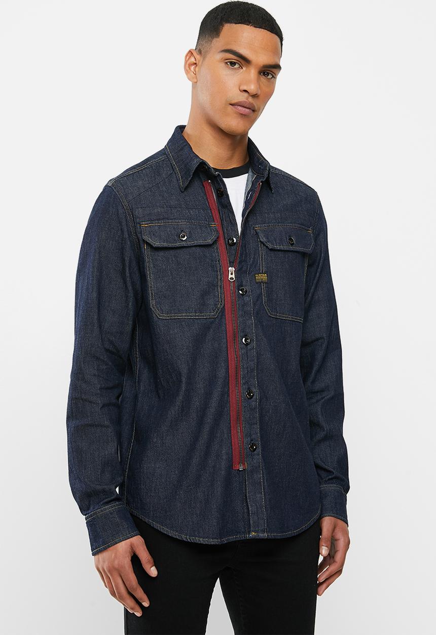 G-STAR - Ong sleeve utility zip regular shirt - rinsed blue