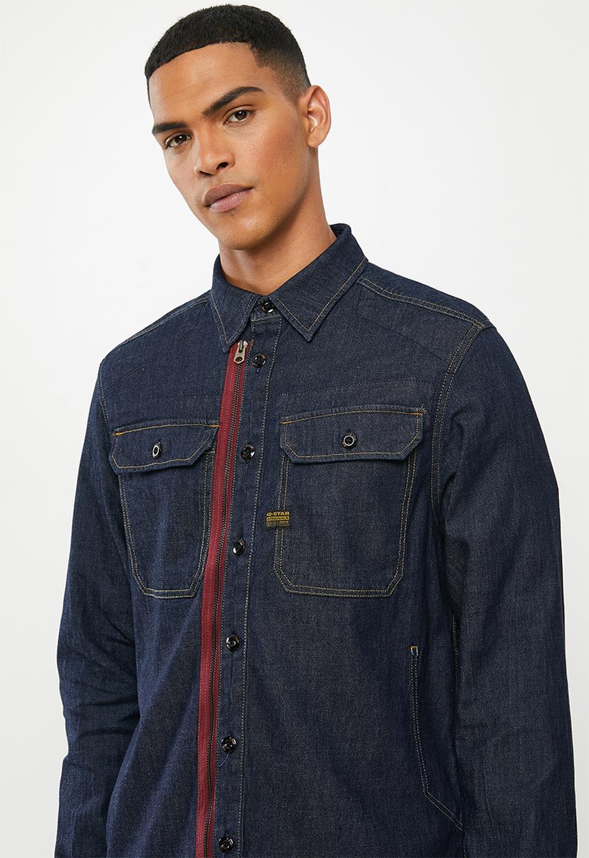 G-STAR - Ong sleeve utility zip regular shirt - rinsed blue