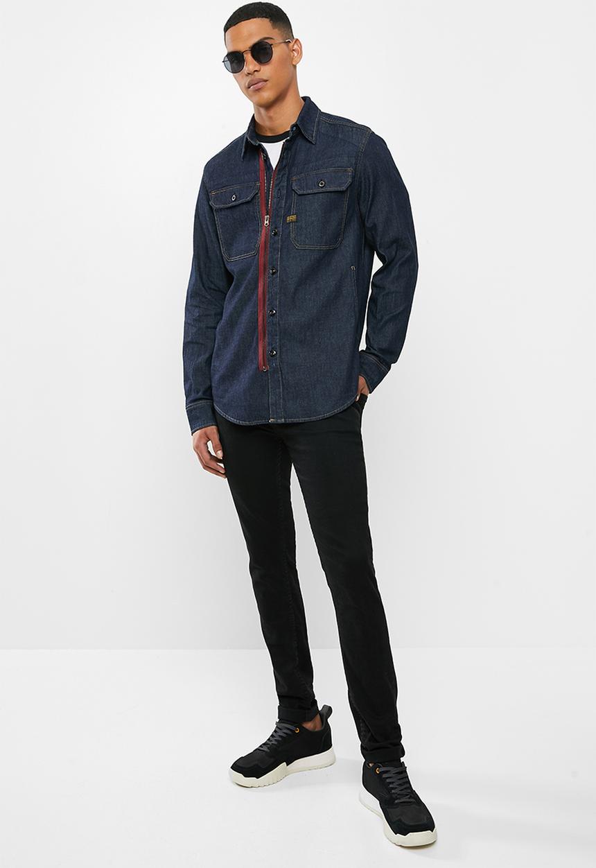 G-STAR - Ong sleeve utility zip regular shirt - rinsed blue