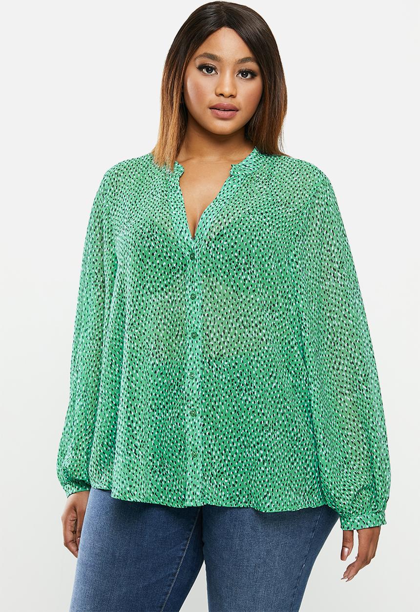 edit Plus - Chiffon mandarin collar shirt - green 