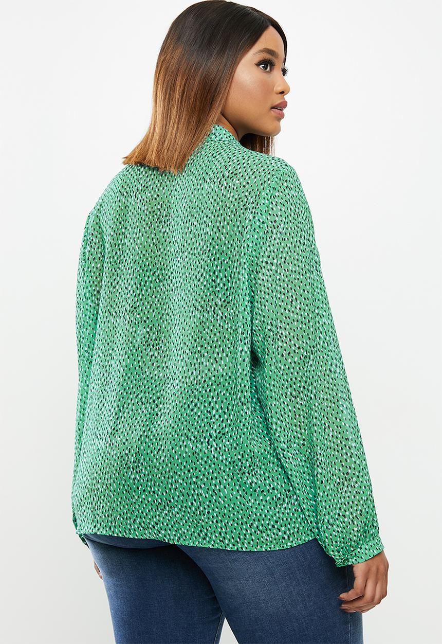edit Plus - Chiffon mandarin collar shirt - green 