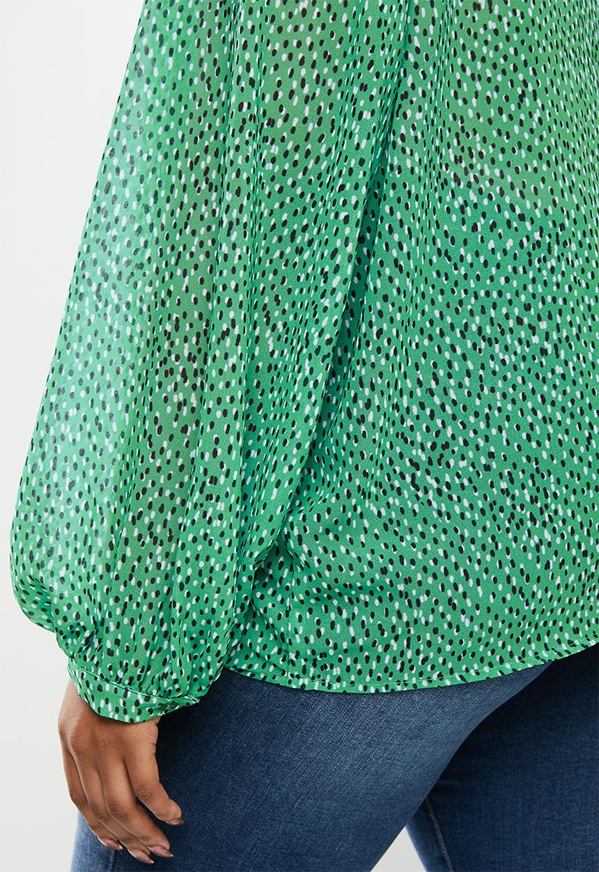 edit Plus - Chiffon mandarin collar shirt - green 