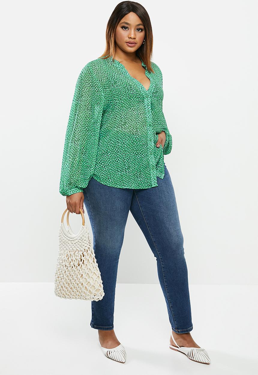 edit Plus - Chiffon mandarin collar shirt - green 
