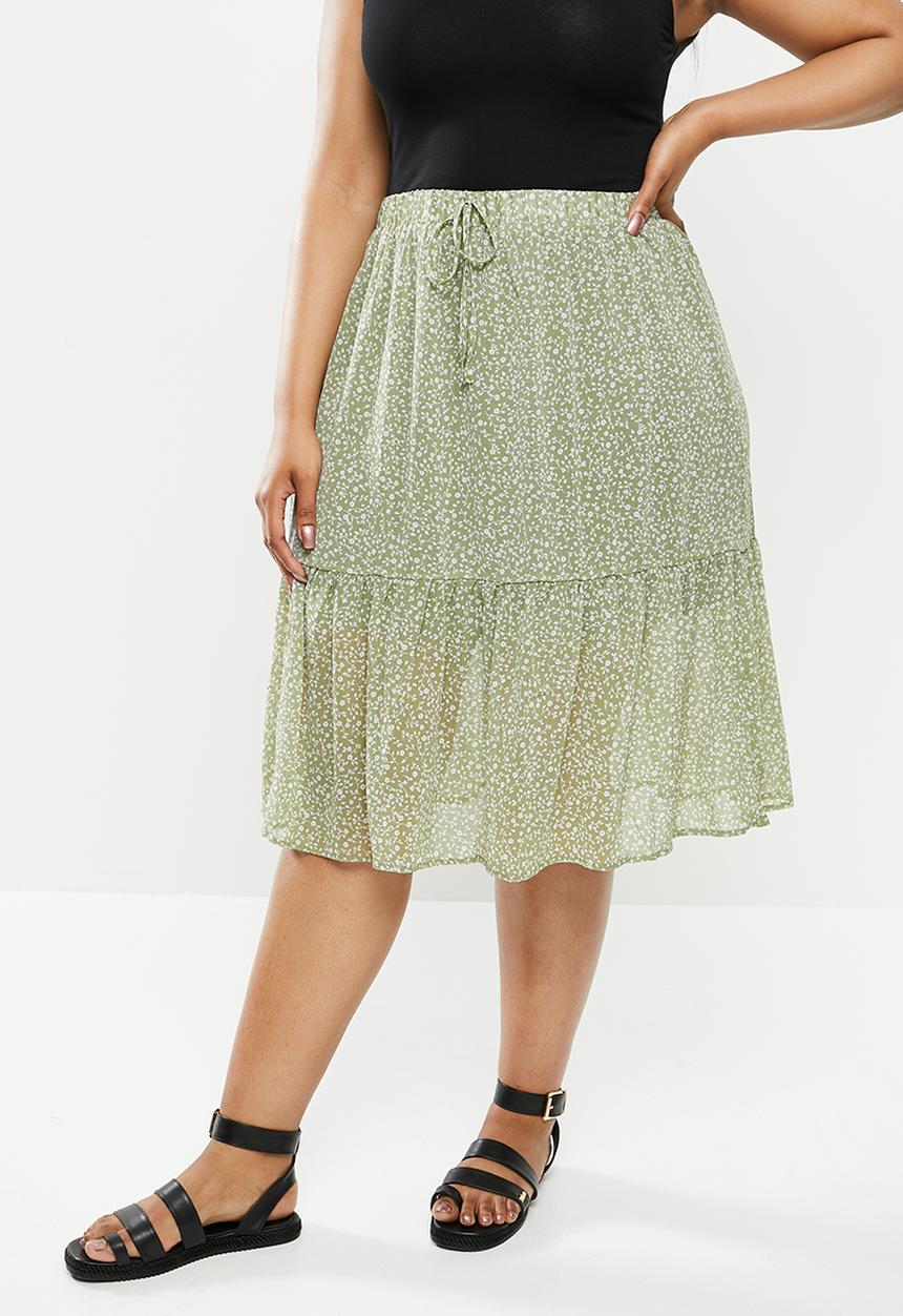 Cotton On - Curve kirsty midi sheer skirt - ingrid ditsy oil green