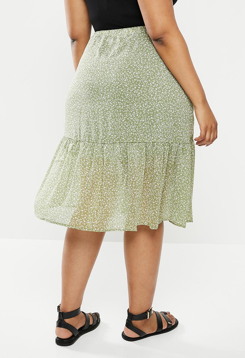 Cotton On - Curve kirsty midi sheer skirt - ingrid ditsy oil green