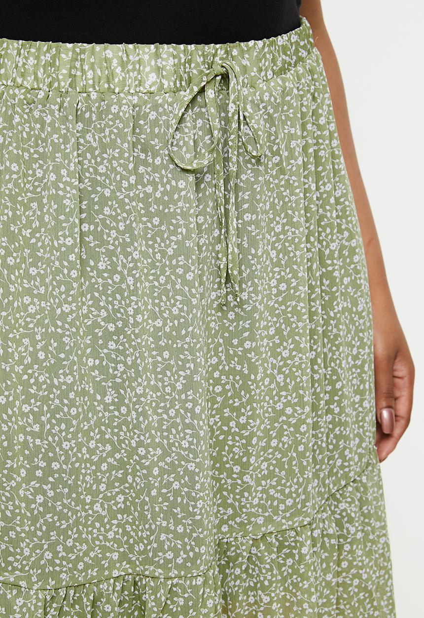 Cotton On - Curve kirsty midi sheer skirt - ingrid ditsy oil green