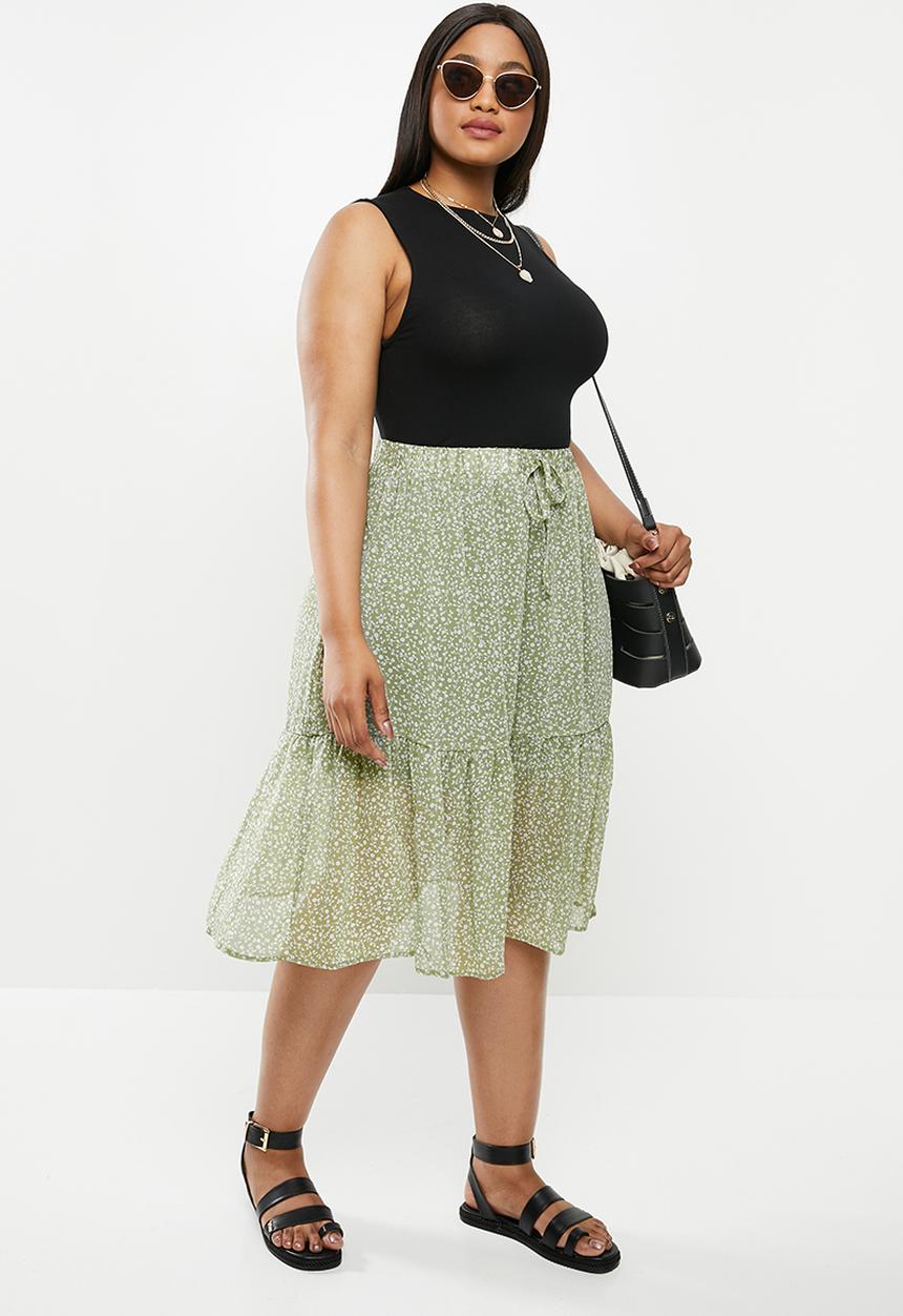 Cotton On - Curve kirsty midi sheer skirt - ingrid ditsy oil green