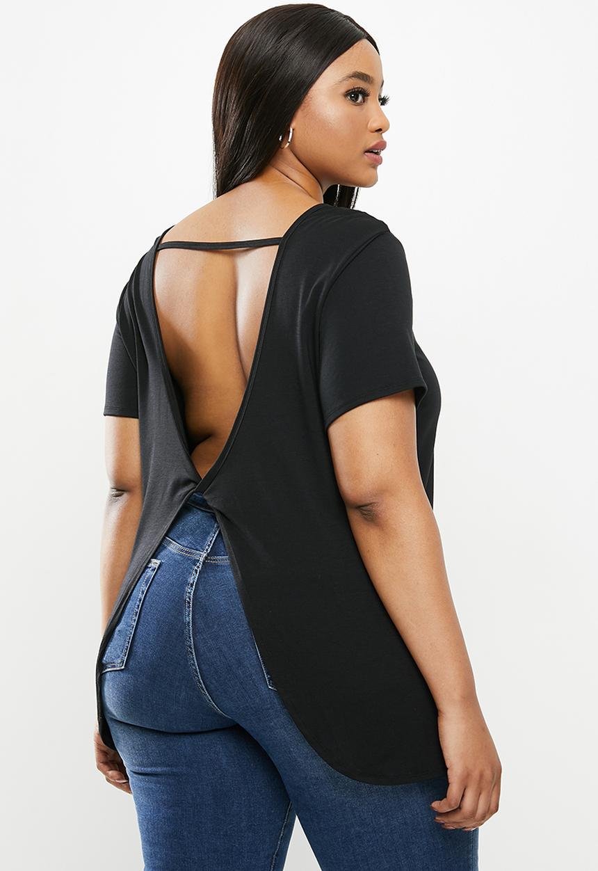 Cotton On - Curve longline open back tee - black