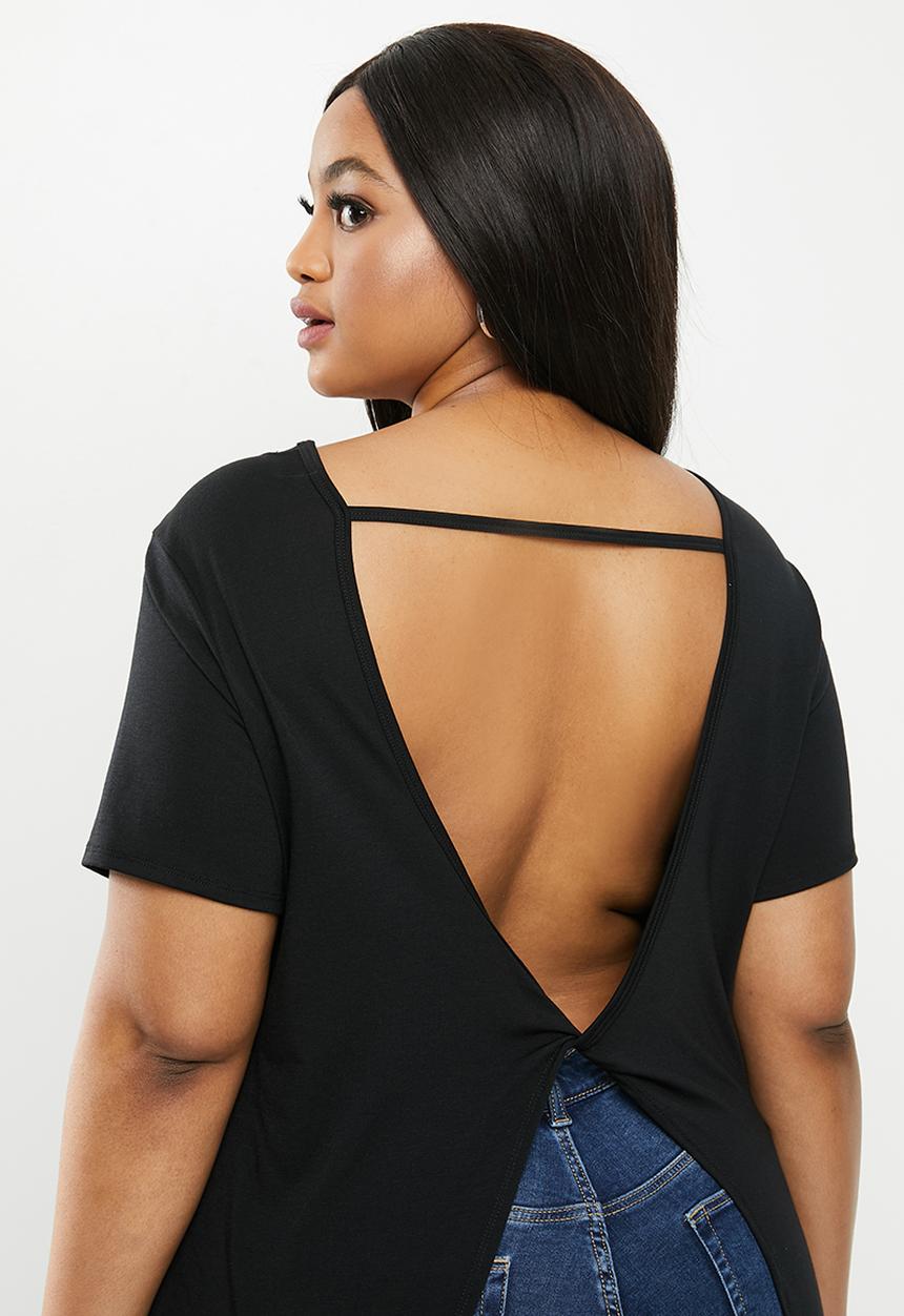 Cotton On - Curve longline open back tee - black