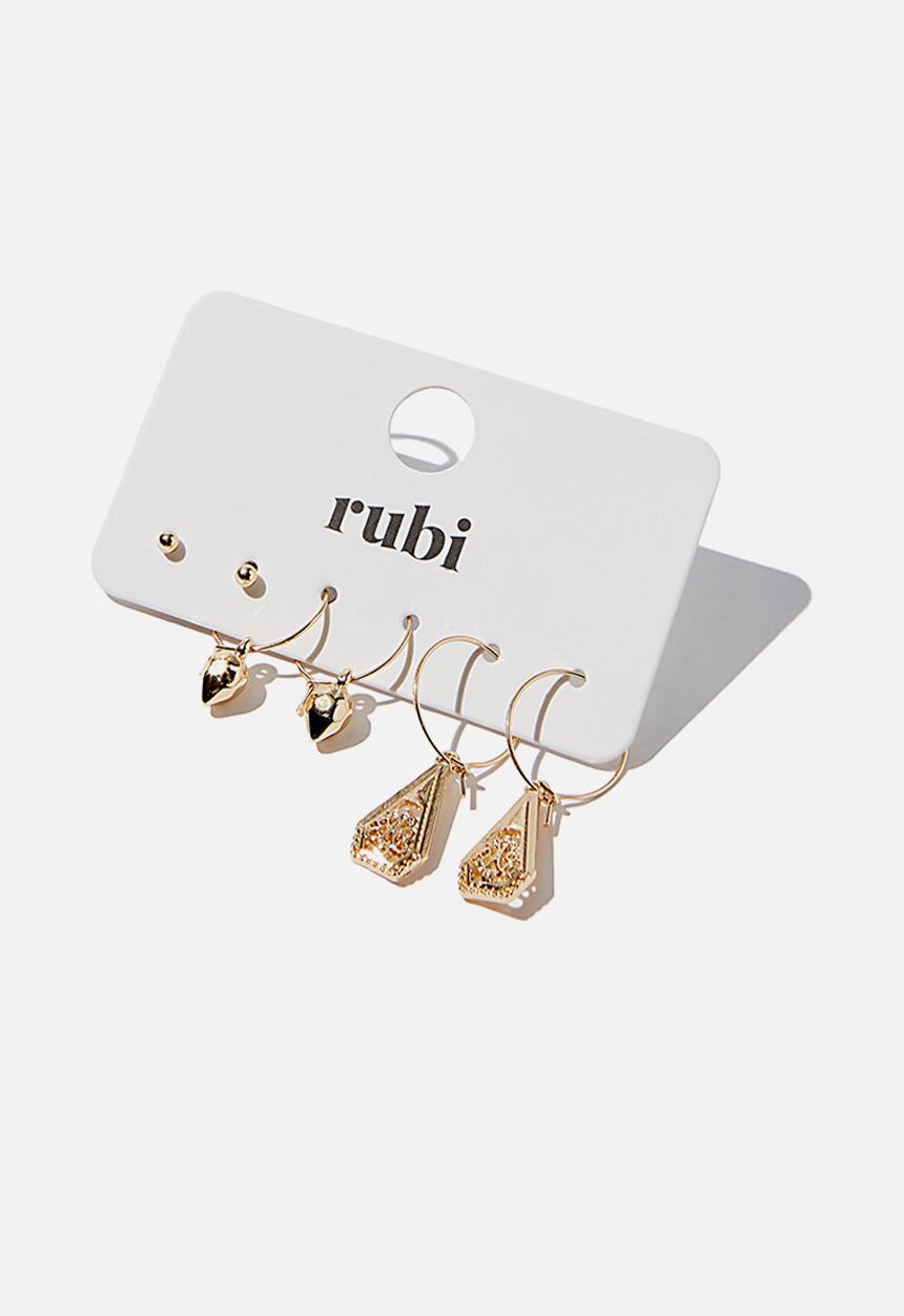 Rubi - Freedom trinket 3pk earrings - gold