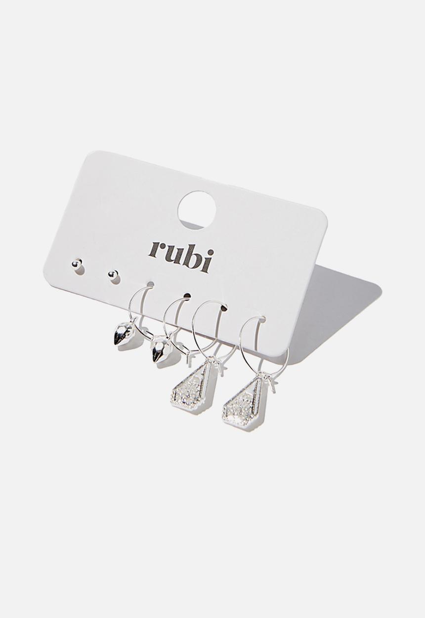 Rubi - Freedom trinket 3pk earrings - silver