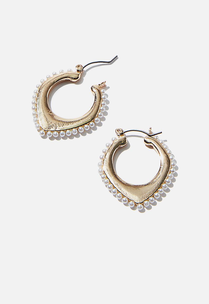 Rubi - Luxe layers medium brushed pearly hoop - gold
