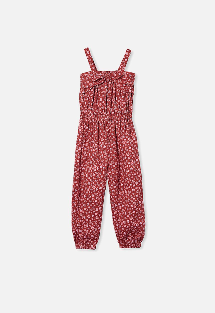 Cotton On - Tully tie front jumpsuit - garnet/ditsy floral