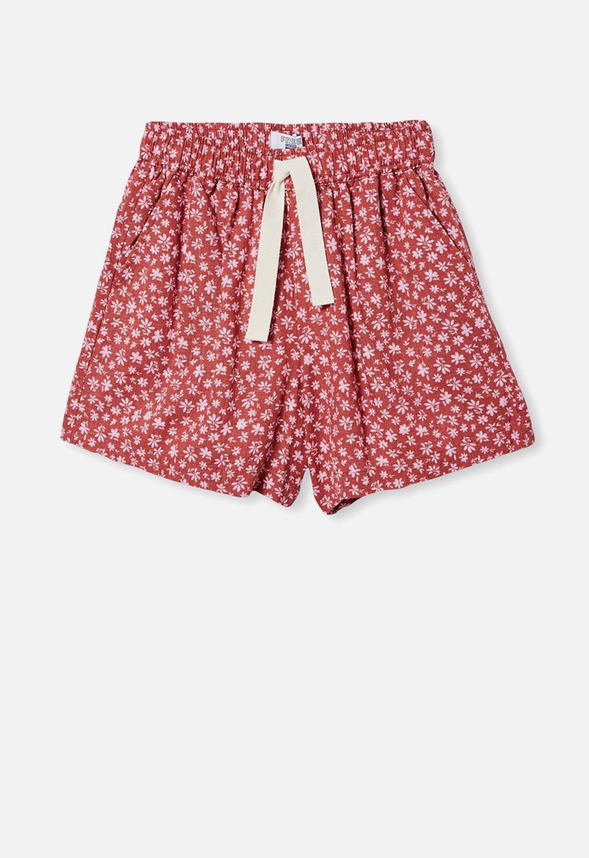 Free by Cotton On - Chelsea woven short - garnet/ daisy