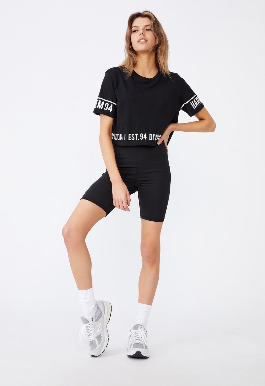 Factorie - Short sleeve raw edge crop graphic T-shirt - black