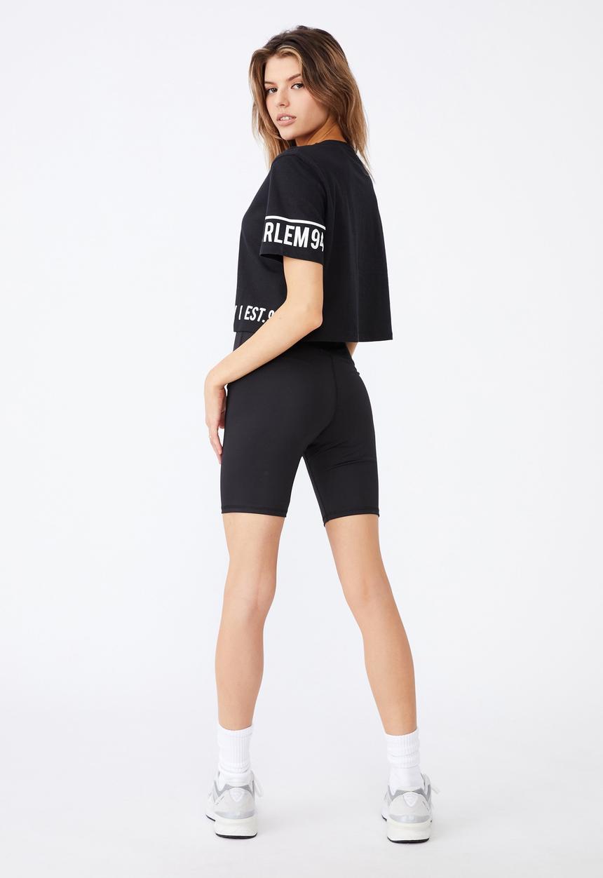 Factorie - Short sleeve raw edge crop graphic T-shirt - black