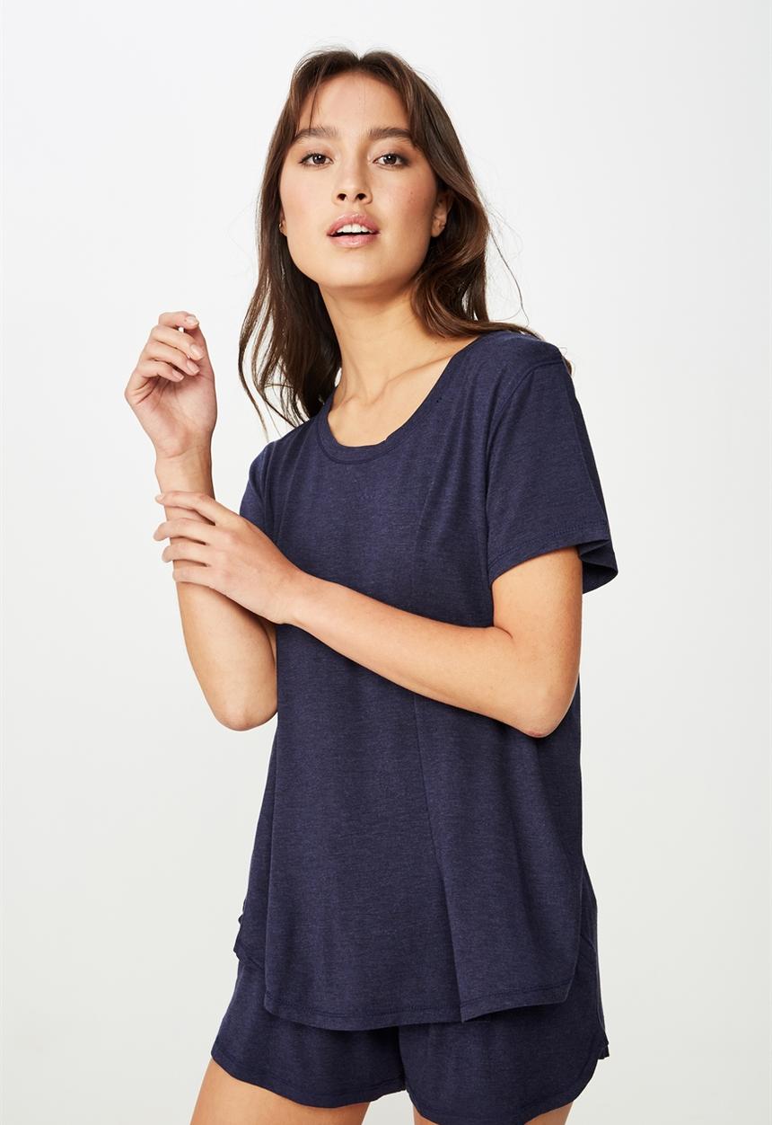 Cotton On - Sleep recovery curved T-shirt - midnight marle