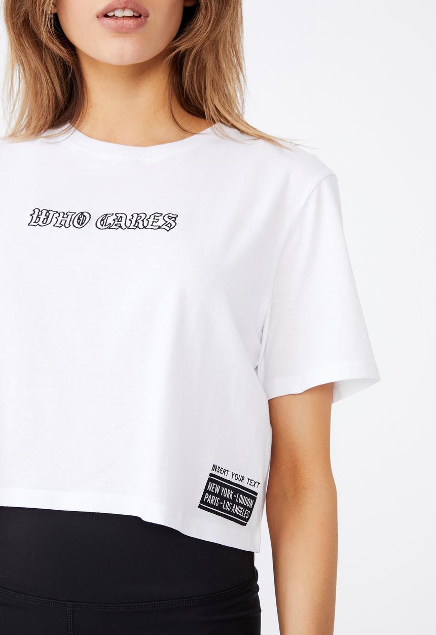 Factorie - Short sleeve raw edge crop graphic T-shirt - white