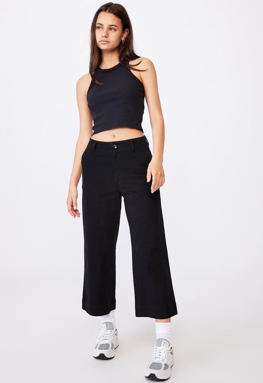 Factorie - Woven wide leg crop pant - black