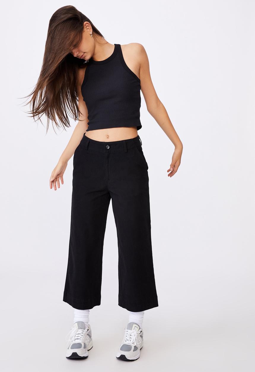 Factorie - Woven wide leg crop pant - black