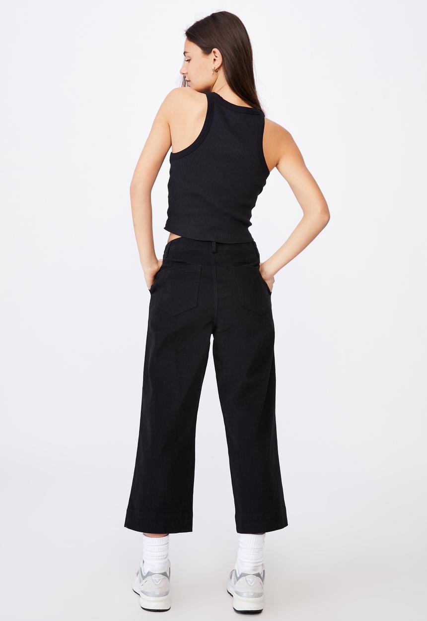 Factorie - Woven wide leg crop pant - black