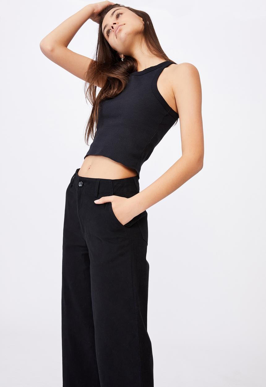 Factorie - Woven wide leg crop pant - black