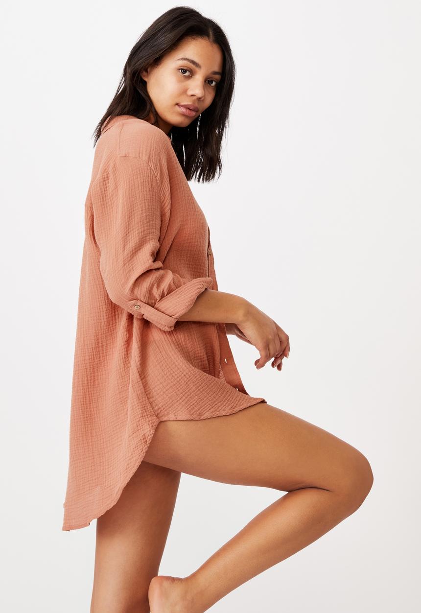 Cotton On - Oversized beach shirt - teracotta
