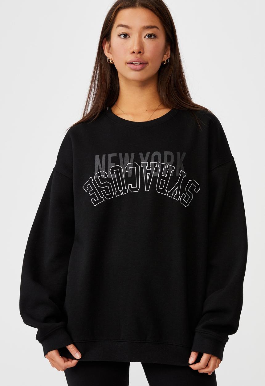 Factorie - Oversized graphic crew - black