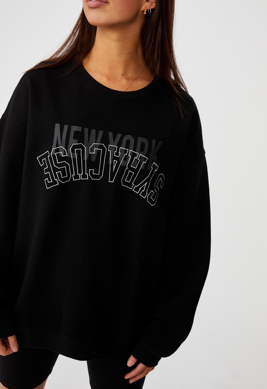 Factorie - Oversized graphic crew - black