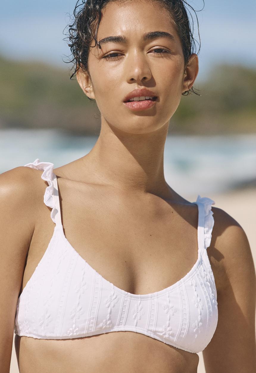 Cotton On - U crop bralette bikini top - white broidere