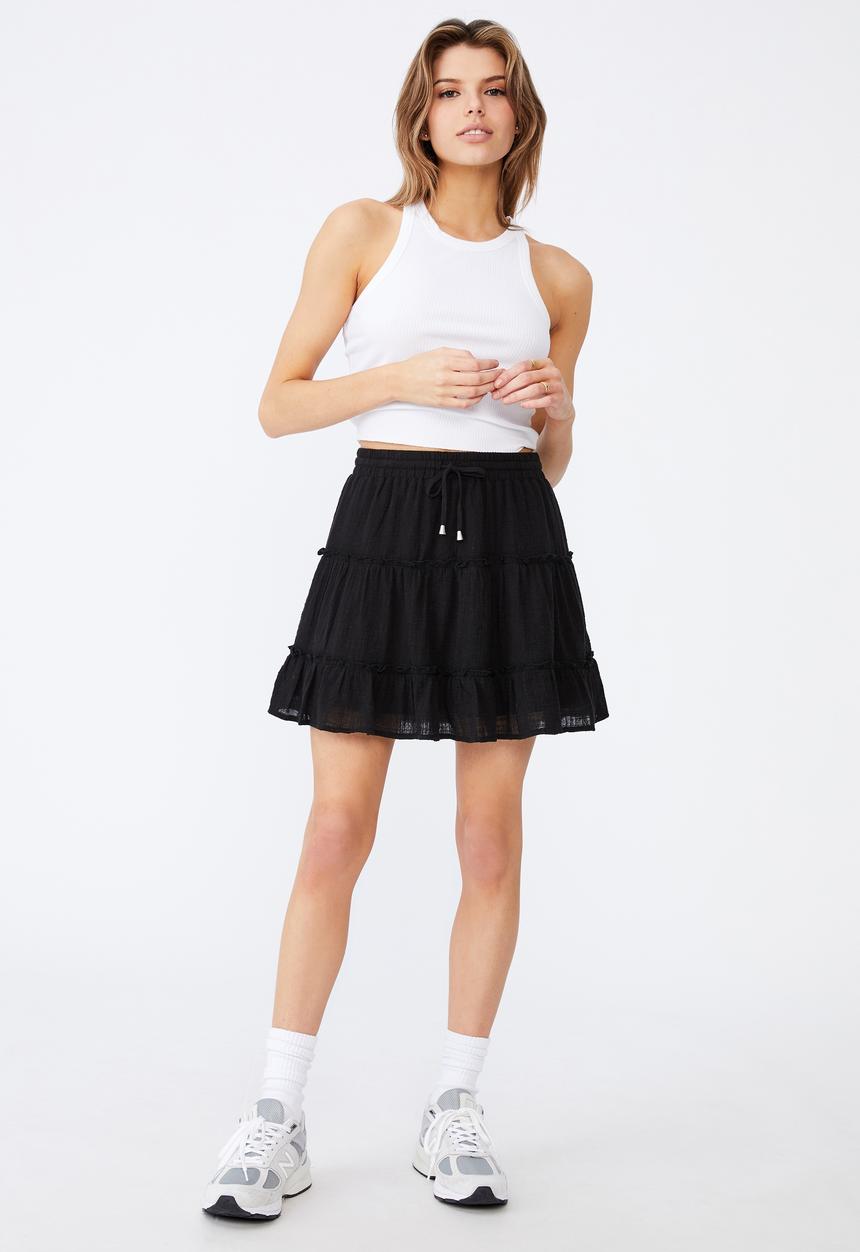 Factorie - Textured tiered skirt - black