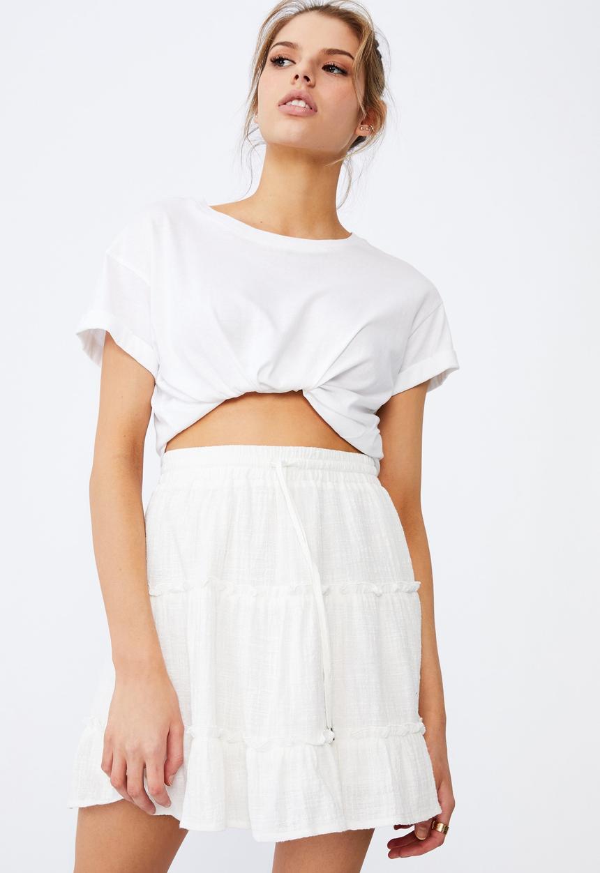 Factorie - Textured tiered skirt - white