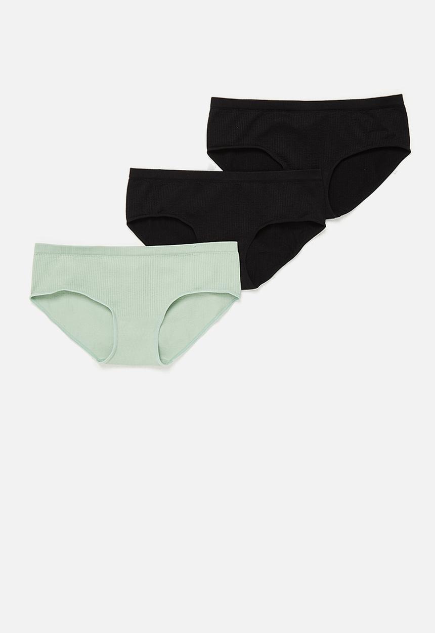 Cotton On - Seamfree rib boyleg brief 3pack - black & green