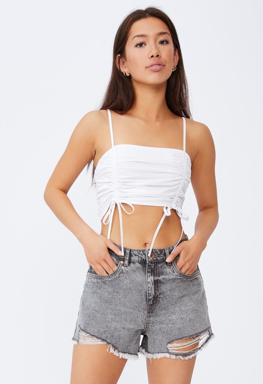 Factorie - Ruched front woven cami - white