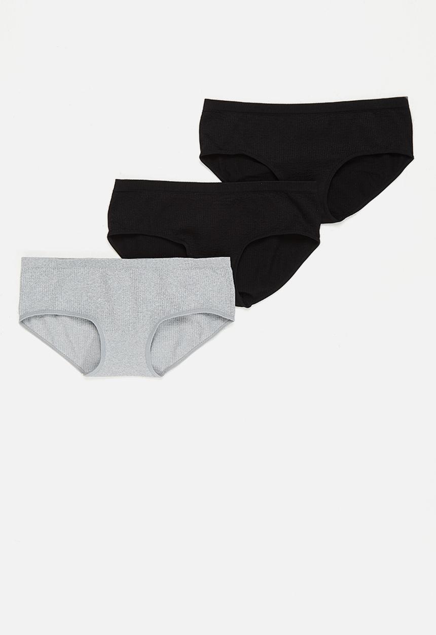 Cotton On - Seamfree rib boyleg brief 3 pack - black & grey