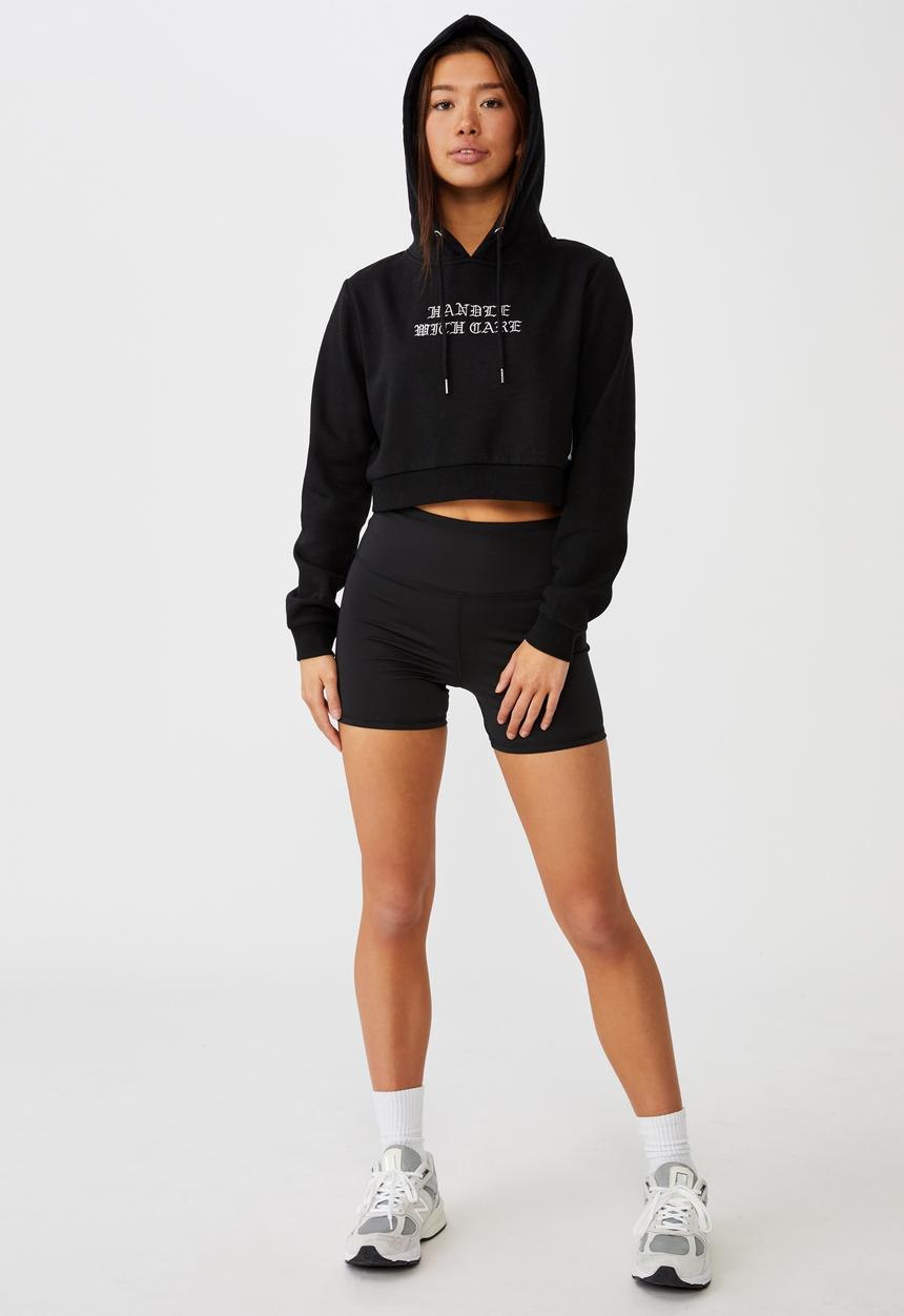 Factorie - Classic crop graphic hoodie - black