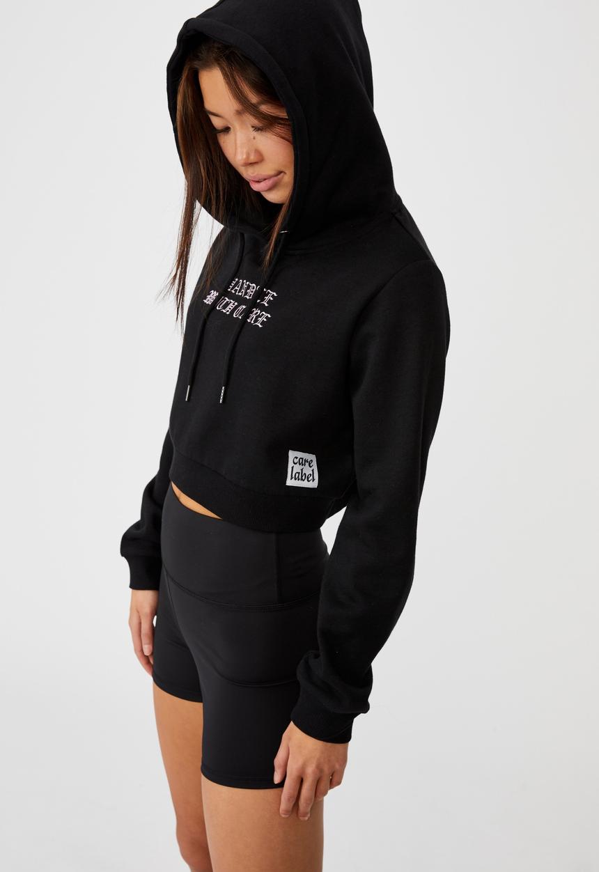 Factorie - Classic crop graphic hoodie - black