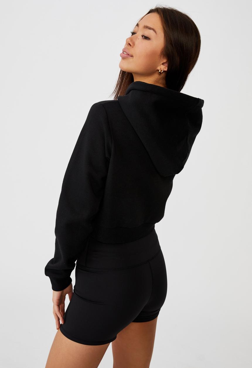 Factorie - Classic crop graphic hoodie - black
