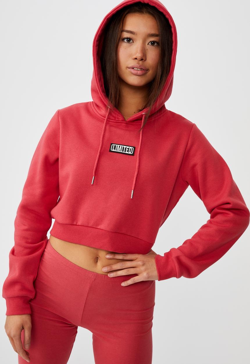 Factorie - Classic crop graphic hoodie - red 