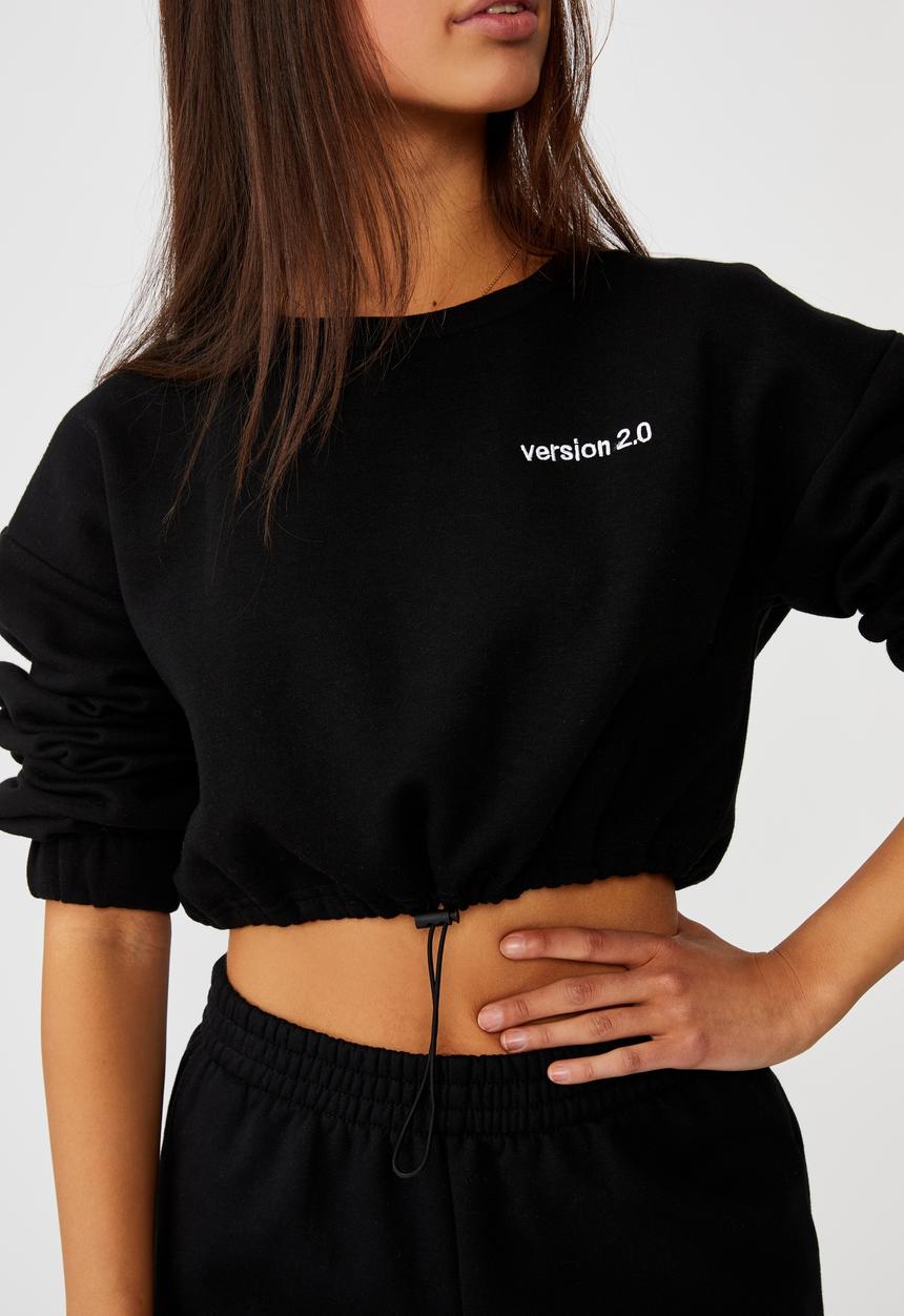 Factorie - Elastic hem crew fleece - black