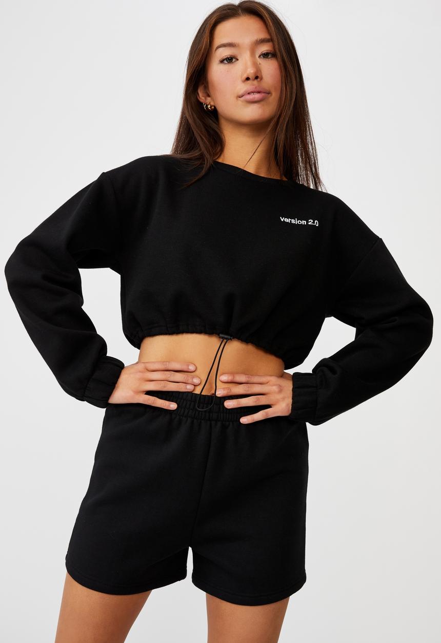 Factorie - Elastic hem crew fleece - black