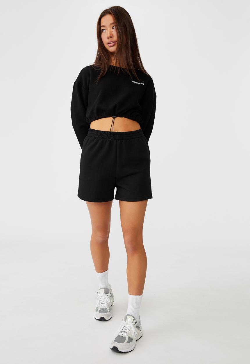 Factorie - Elastic hem crew fleece - black