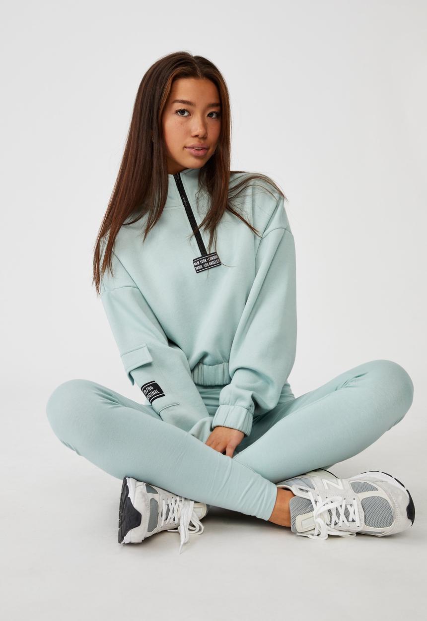 Factorie - Quarter zip elastic hem fleece top - blue