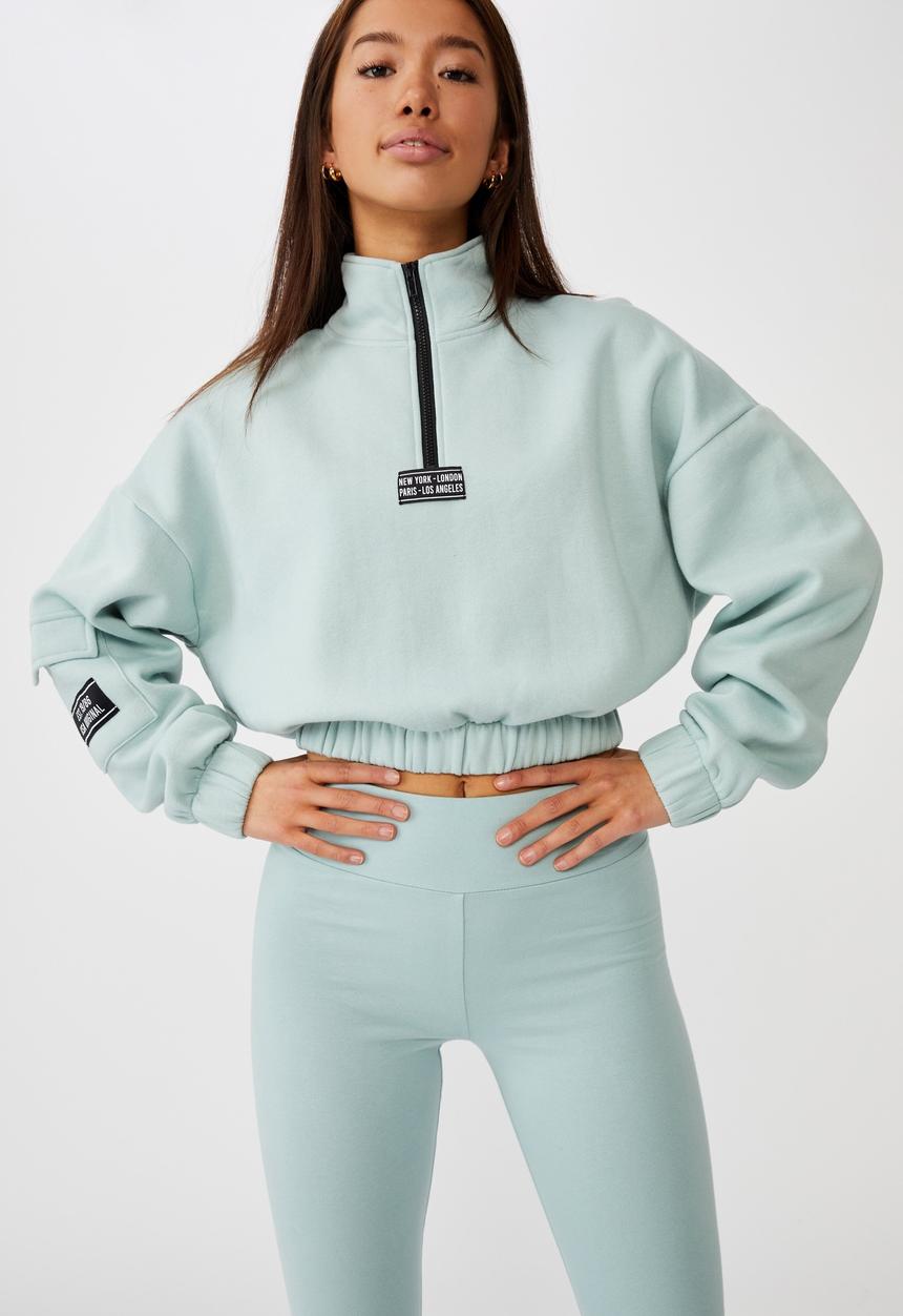 Factorie - Quarter zip elastic hem fleece top - blue