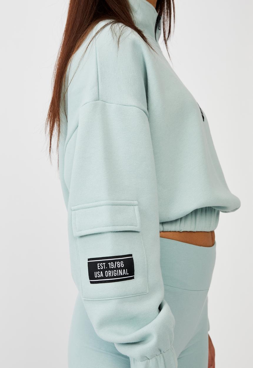 Factorie - Quarter zip elastic hem fleece top - blue