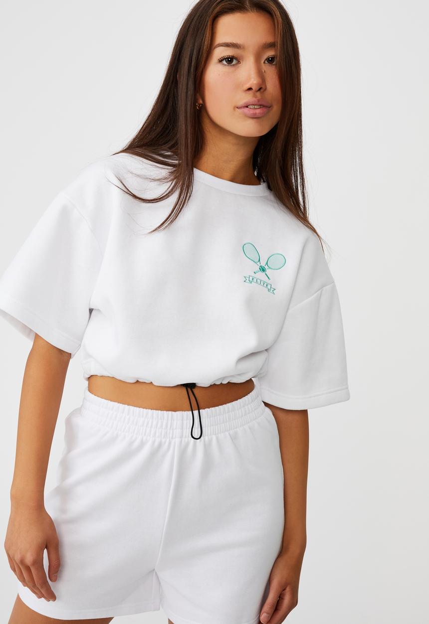 Factorie - Toggle hem short sleeve fleece - white